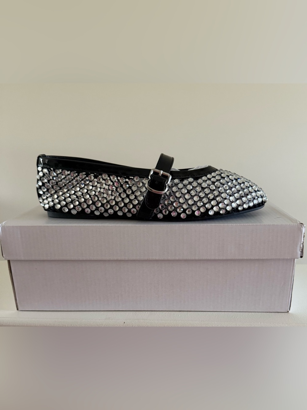 BAMBOO Black Rhinestone Mary Jane Flat